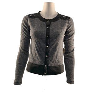 Vera Wang Princess Gray w Black Lace Cardigan‎ Sweater Juniors